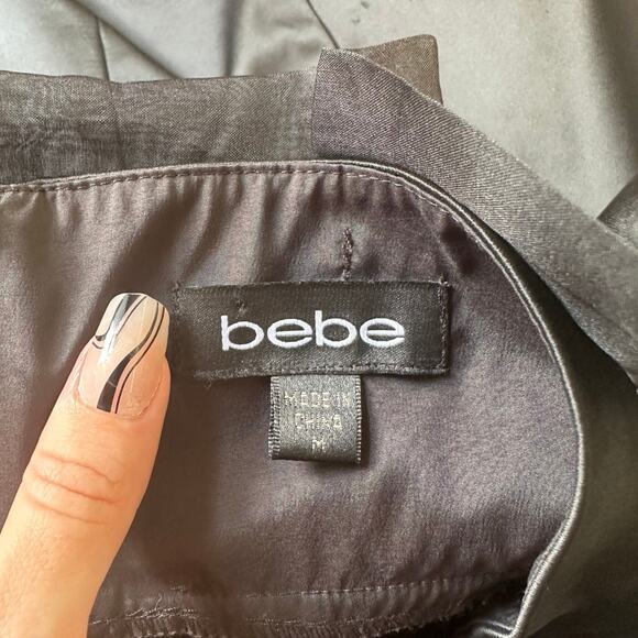 BEBE Women’s Black Strapless Dress Silk Fitted Body con Dress Medium - Picture 5 of 6